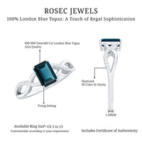 Solitaire Blue Topaz Emerald Cut Engagement Ring with Infinity Band
