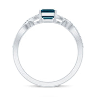 Solitaire Blue Topaz Emerald Cut Engagement Ring with Infinity Band