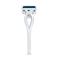 Solitaire Blue Topaz Emerald Cut Engagement Ring with Infinity Band