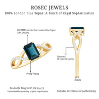 Solitaire Blue Topaz Emerald Cut Engagement Ring with Infinity Band