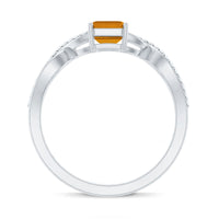 Real 6X8mm Citrine Emerald Cut Engagement Ring with Diamond Infinity Shank