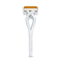 Real 6X8mm Citrine Emerald Cut Engagement Ring with Diamond Infinity Shank