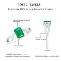 Real Emerald Cut Emerald Engagement Ring with Diamond Twisted Infinity Shank