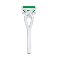 Real Emerald Cut Emerald Engagement Ring with Diamond Twisted Infinity Shank