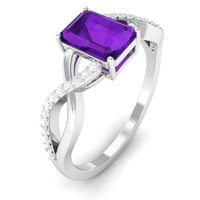 Real 1.4 Carat Amethyst Emerald Cut Engagement Ring with Diamond Infinity Shank