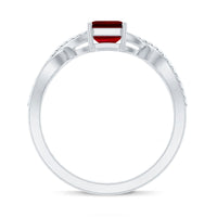 Emerald Cut Lab Grown Ruby and Diamond Infinity Engagement Ring