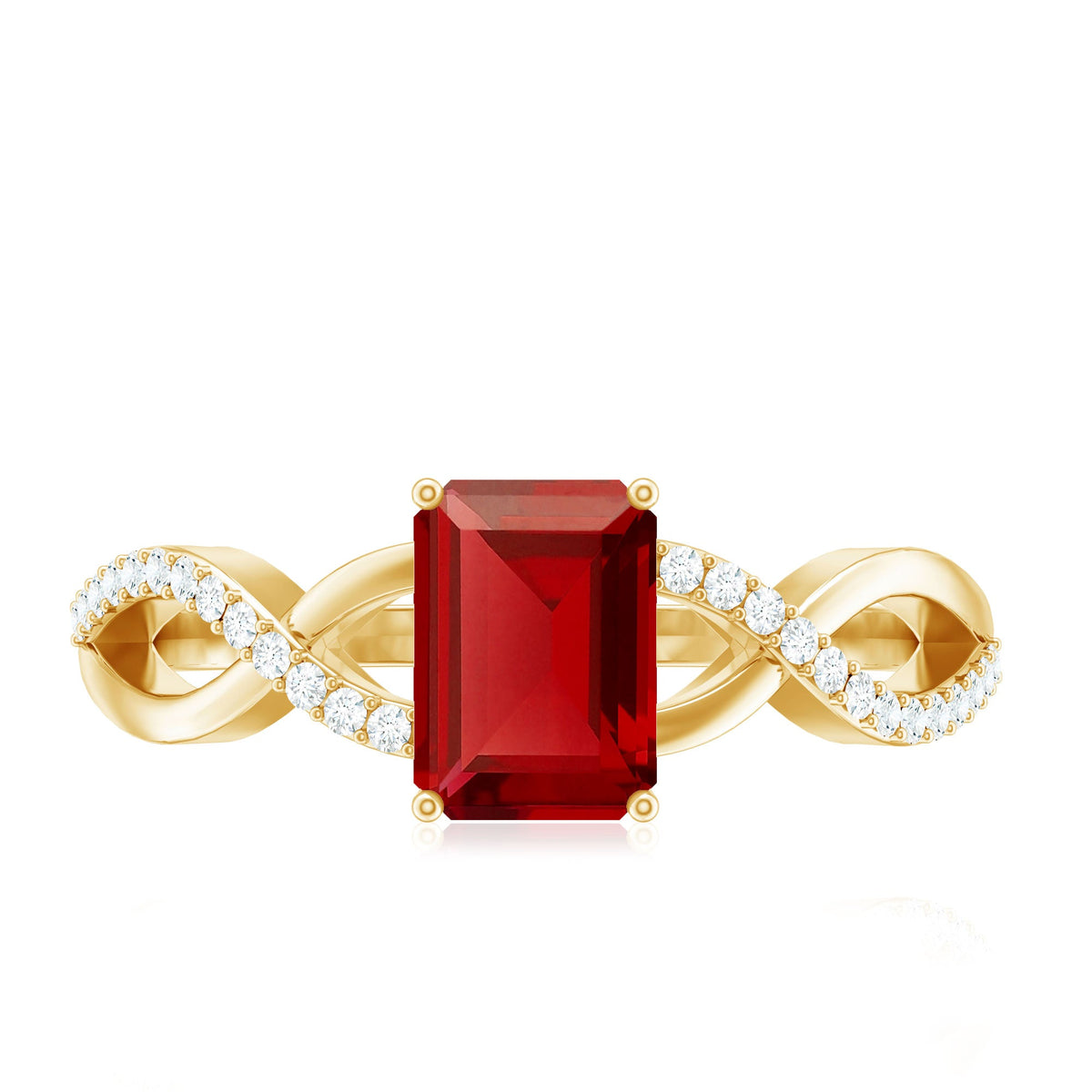 Emerald Cut Lab Grown Ruby and Diamond Infinity Engagement Ring