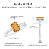Natural Citrine Emerald Cut Engagement Ring with Diamond