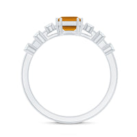 Natural Citrine Emerald Cut Engagement Ring with Diamond