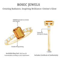 Natural Citrine Emerald Cut Engagement Ring with Diamond