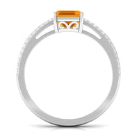 2 CT Emerald Cut Fire Opal and Diamond Side Stone Engagement Ring