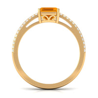 2 CT Emerald Cut Fire Opal and Diamond Side Stone Engagement Ring