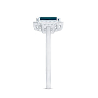 Emerald Cut Blue Topaz and Diamond Halo Engagement Ring