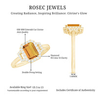 Genuine Citrine Emerald Cut Engagement Ring with Diamond Halo