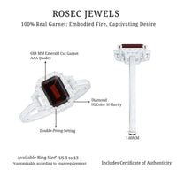 Real 6X8mm Garnet Emerald Cut Engagement Ring with Diamond Halo
