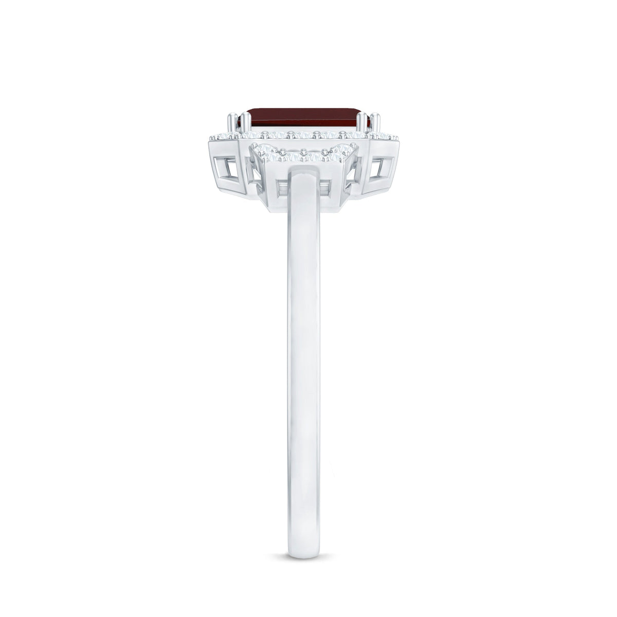 Real 6X8mm Garnet Emerald Cut Engagement Ring with Diamond Halo