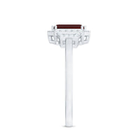 Real 6X8mm Garnet Emerald Cut Engagement Ring with Diamond Halo
