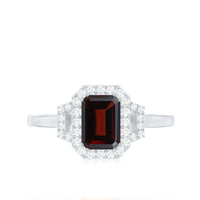 Real 6X8mm Garnet Emerald Cut Engagement Ring with Diamond Halo
