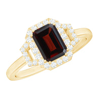 Real 6X8mm Garnet Emerald Cut Engagement Ring with Diamond Halo