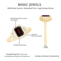 Real 6X8mm Garnet Emerald Cut Engagement Ring with Diamond Halo