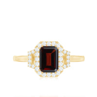 Real 6X8mm Garnet Emerald Cut Engagement Ring with Diamond Halo