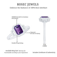 Real 1.4 Carat Amethyst Emerald Cut Engagement Ring with Diamond Halo