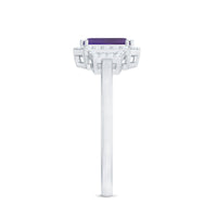 Real 1.4 Carat Amethyst Emerald Cut Engagement Ring with Diamond Halo