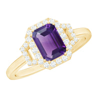 Real 1.4 Carat Amethyst Emerald Cut Engagement Ring with Diamond Halo