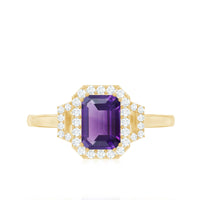 Real 1.4 Carat Amethyst Emerald Cut Engagement Ring with Diamond Halo