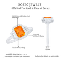 1 Carat Emerald Cut Fire Opal Engagement Ring with Diamond