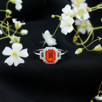 1 Carat Emerald Cut Fire Opal Engagement Ring with Diamond