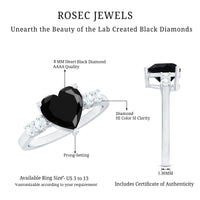 2.4 Carat Lab Grown Black Diamond Heart Engagement Ring with White Diamond