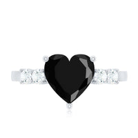 2.4 Carat Lab Grown Black Diamond Heart Engagement Ring with White Diamond