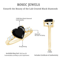 2.4 Carat Lab Grown Black Diamond Heart Engagement Ring with White Diamond