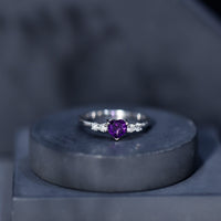 0.9 Carat Amethyst Heart Promise Ring with Diamonds