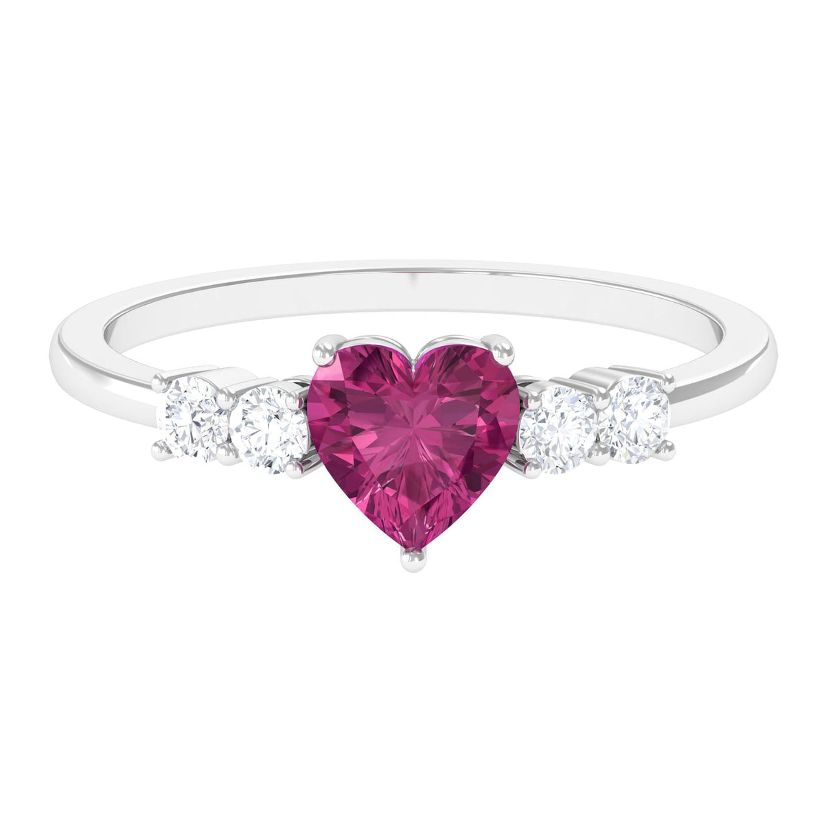 Heart Shape Pink Tourmaline Solitaire Promise Ring with Diamond