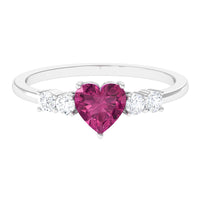Heart Shape Pink Tourmaline Solitaire Promise Ring with Diamond