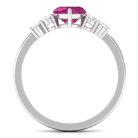 Heart Shape Pink Tourmaline Solitaire Promise Ring with Diamond