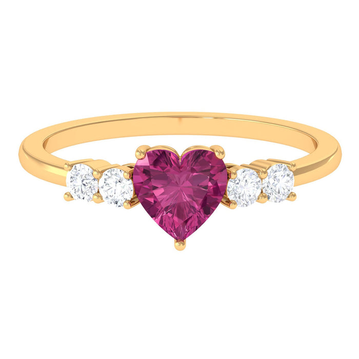 Pink heart-shaped tourmaline solitaire promise ring with diamond accents, crafted by Rosec Jewels.