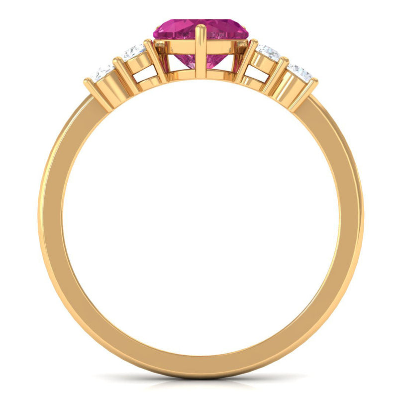 Pink heart-shaped tourmaline solitaire promise ring with diamond accent by Rosec Jewels, showcasing a delicate and romantic jewelry design.