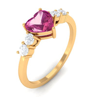 Heart Shape Pink Tourmaline Solitaire Promise Ring with Diamond