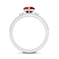 Heart Shape Created Ruby Ring Set with Diamond Enhancer