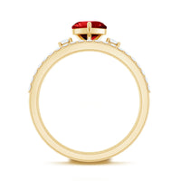 Heart Shape Created Ruby Ring Set with Diamond Enhancer