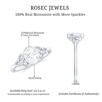 Oval Moissanite Solitaire Celtic Knot Ring in Bezel Setting