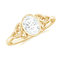 Oval Moissanite Solitaire Celtic Knot Ring in Bezel Setting