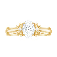Oval Cut Moissanite Solitaire Engagement Ring with Bow Design