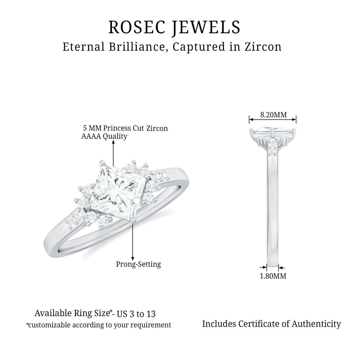 Simple Princess Cut Simulated Diamond Engagement Ring