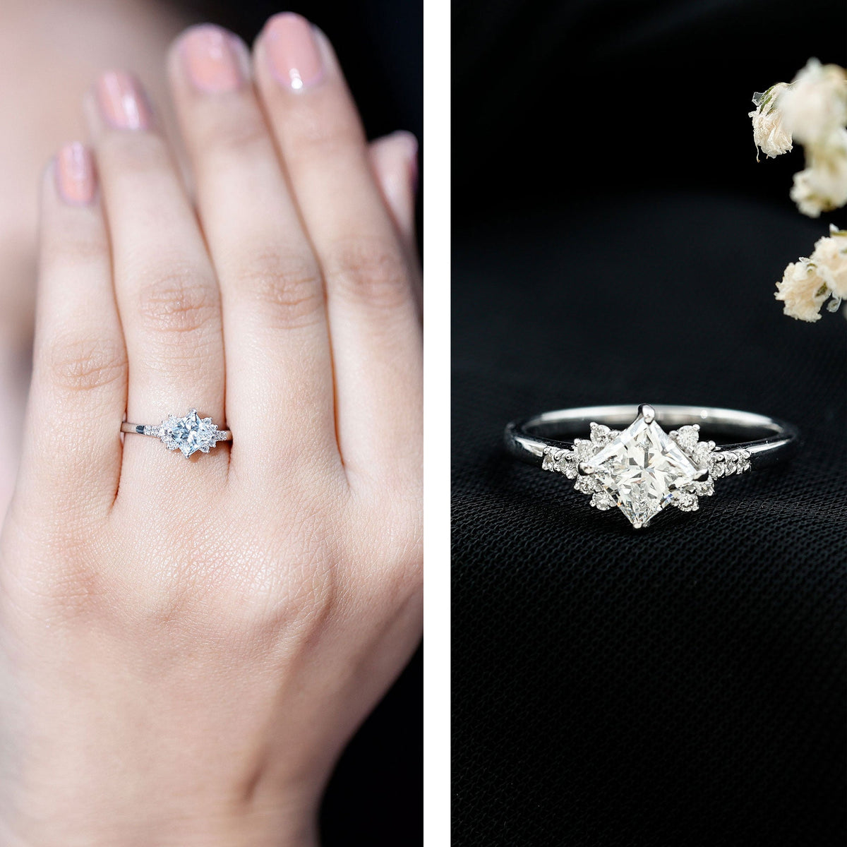 Simple Princess Cut Simulated Diamond Engagement Ring
