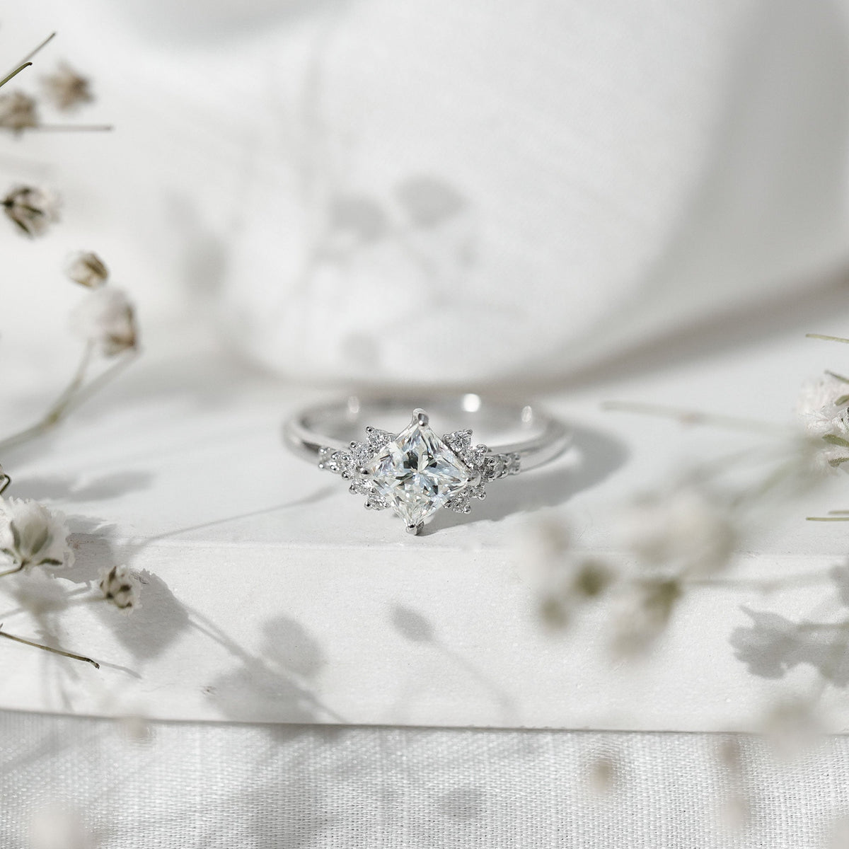 Simple Princess Cut Simulated Diamond Engagement Ring
