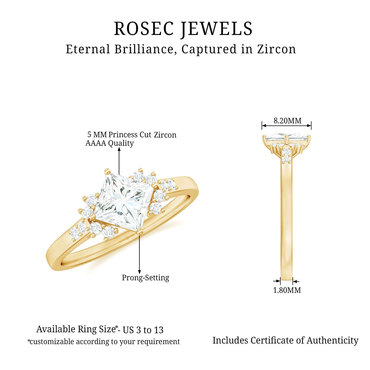 Simple Princess Cut Simulated Diamond Engagement Ring